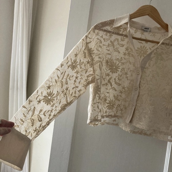 Jason Wu cream lace/crochet cropped blouse - Picture 4 of 5